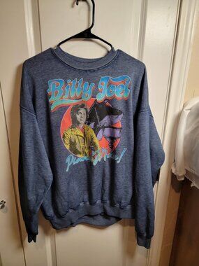 Billy Joel Piano Man Graphic Sweatshirt Size Large Blue Retro Music Crewneck